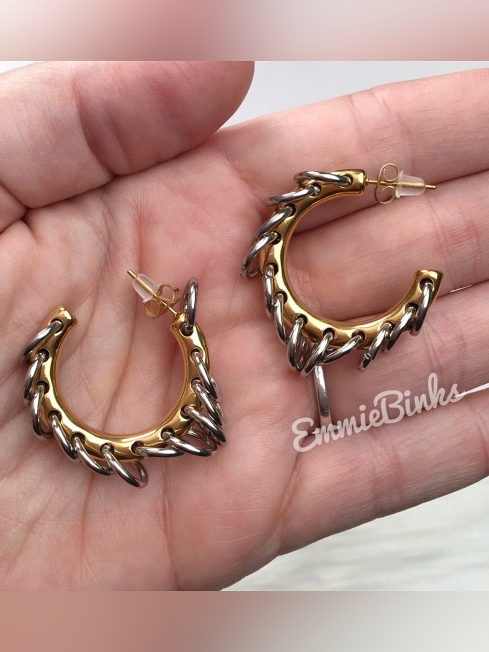 New Pebby Forevee On Loop Water Resistant Chain Hoop Earrings ~Gold Plated Hoops